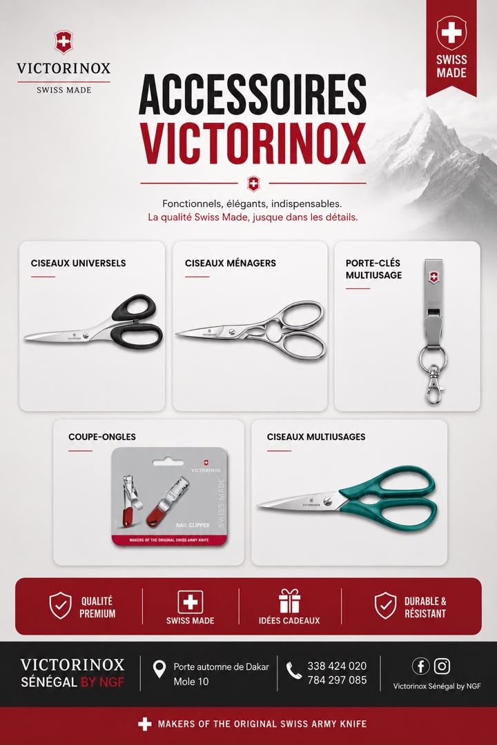 Accessoires Victorinox — ciseaux, porte-clés, coupe-ongles